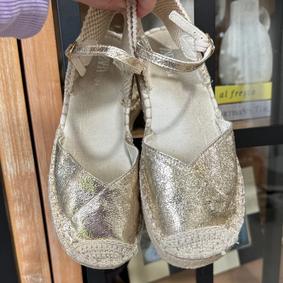 Zara Girls espadrilles sandals metallic crochet jute beige sand round toe boho - Picture 3 of 11